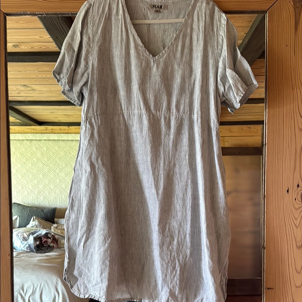 Free Shipping -- Perfect Flax Linen Shirt Dress, striped